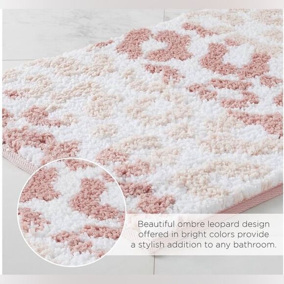 Juicy Couture Set of 2 Pink Ombre Leopard Print Absorbent Quick Dry Bath Mats - Picture 8 of 15
